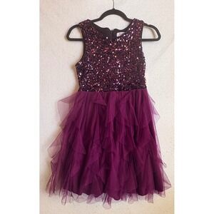 Speechless Kids Girls Purple Sequin Tulle Ruffle Party Dress Size 14 NWT